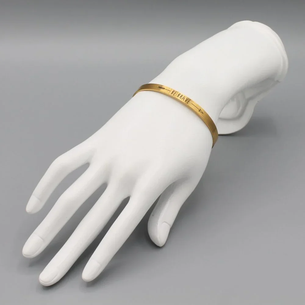 Jewelry bracelet bangle cuff Be Brave thin yellow gold tone minimalist new